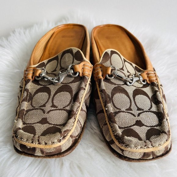 COPY - Vintage Coach Classic Monogram Jacquard Hard Sole Pennie Slip on Sandals… - Picture 2 of 7